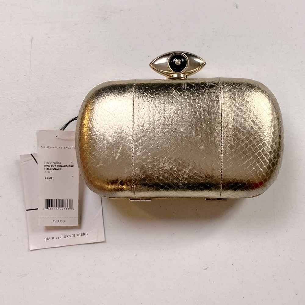 DVF Evileye Miniaudiere Gold Snake Convertible Clutch Bag